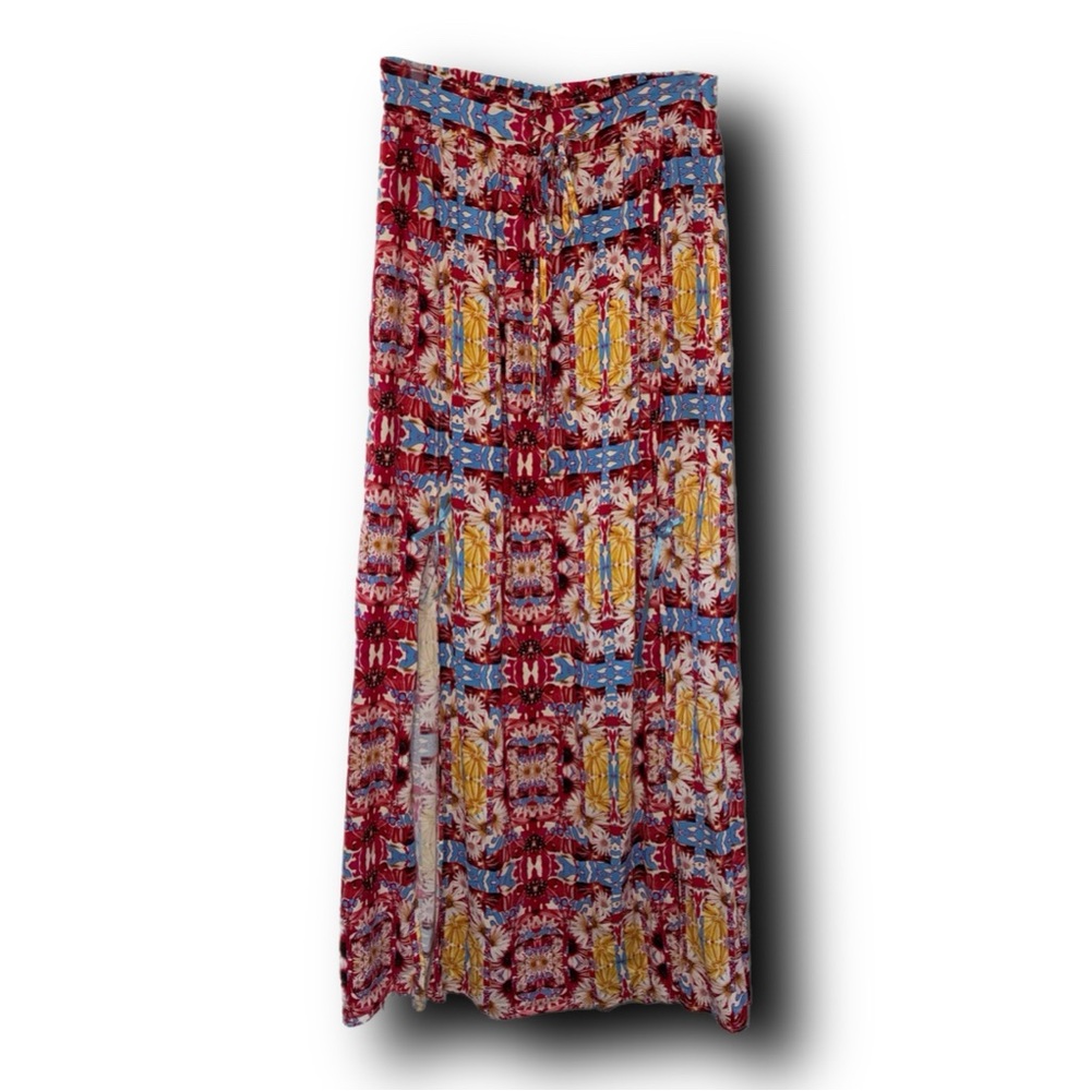 MinkPink Boho Double Split Hem Fall Floral Daisy Maxi Festival Skirt